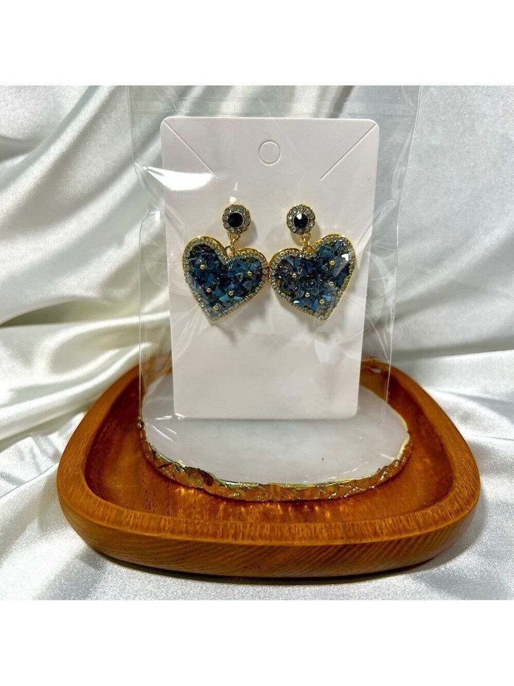Blue Heart Beaded Earrings